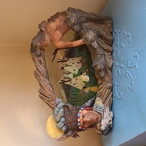 Native American Etched Glass Picture Tribe Chief Moon Wolf Family Teepee